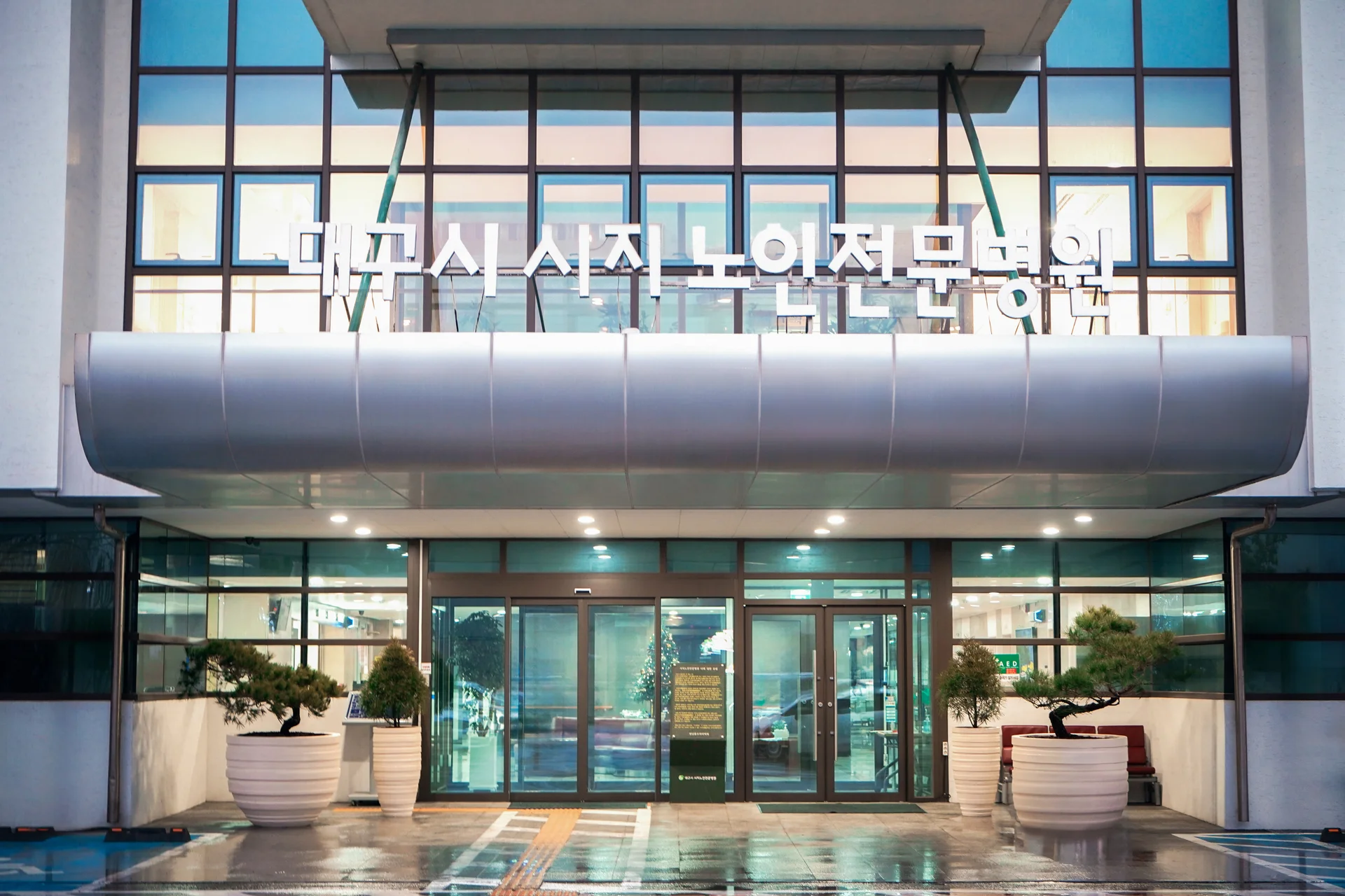 대구시 시지 노인 전문병원 로비에 디자인 화분 4개를 배치했다. 