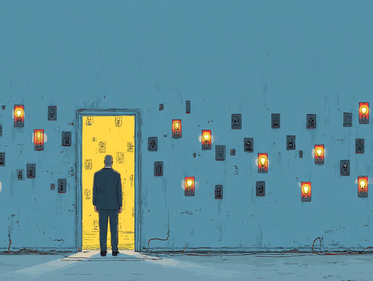 사람 실루엣 안에서 빛나는 스위치들이 켜지는 모습으로 장수 유전자의 활성화를 은유