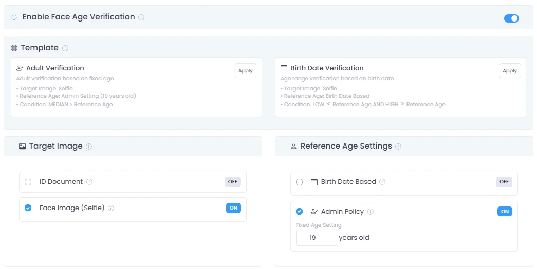 Face Based Age Verification in dashboard
