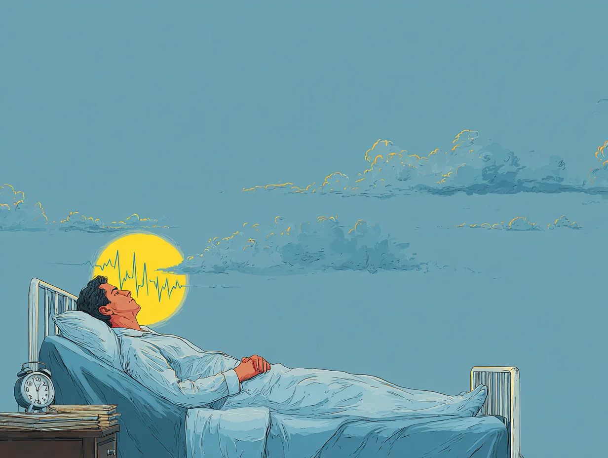 밤에 분비되는 멜라토닌과 수면 리듬을 표현한 일러스트 이미지