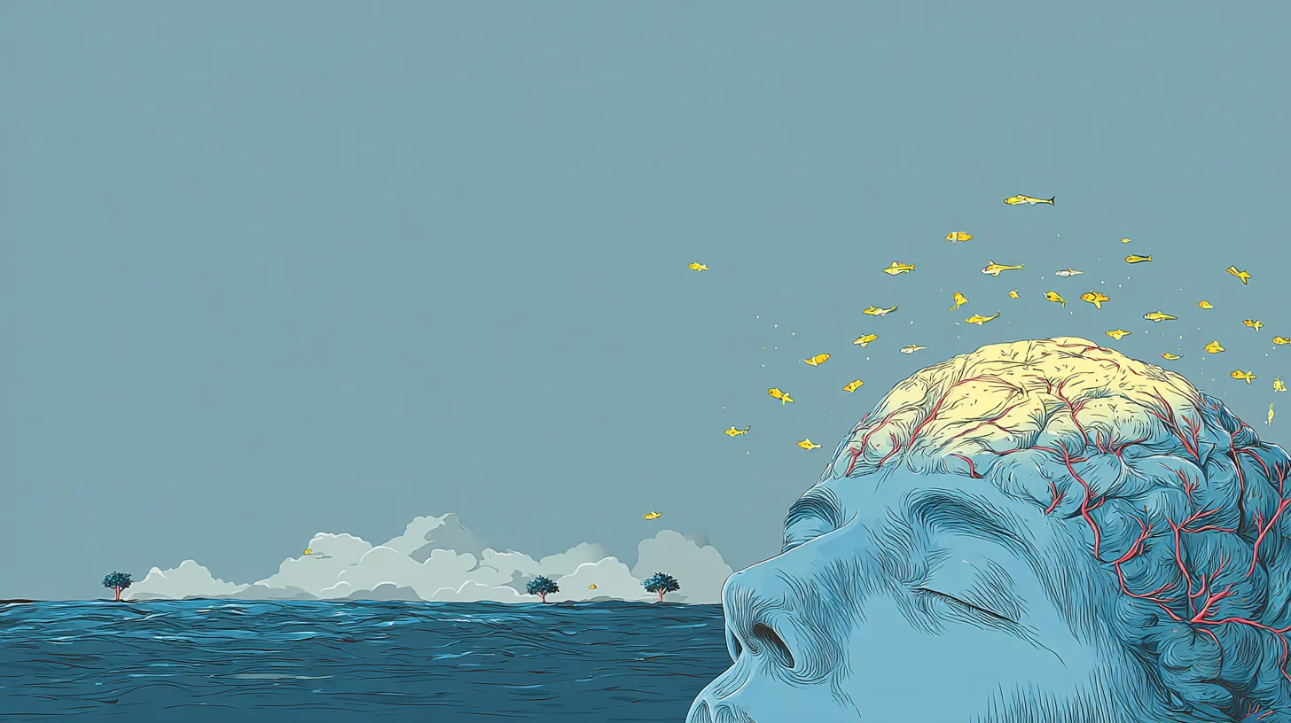 GABA가 작용해 뇌파가 안정되고 수면 리듬이 정돈되는 과정을 표현한 이미지