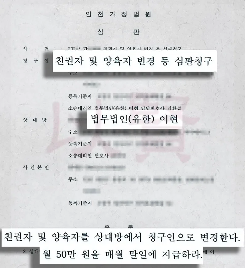 법무법인 이현, 친권자와 양육자 변경 성공한 사례