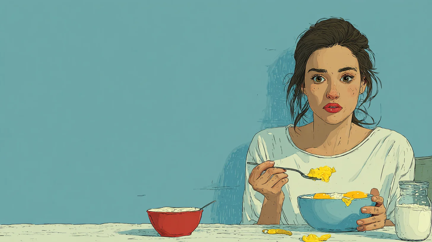 고단백 식사를 즐기는 여성의 차분한 아침 풍경