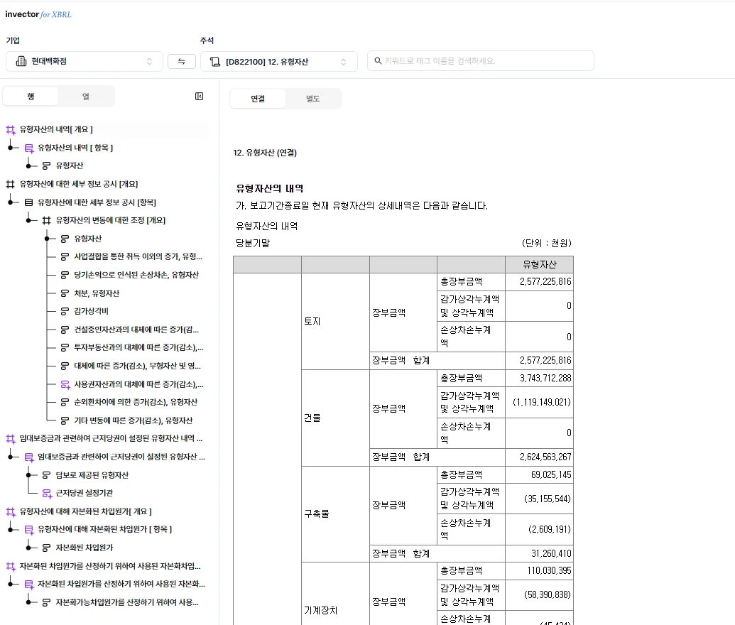 인벡터에서 제공하는 XBRL 표 형태의 DSD