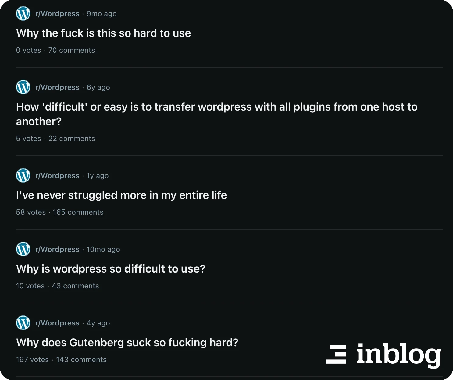 레딧에 올라온 워드프레스 사용성에 대한 불만