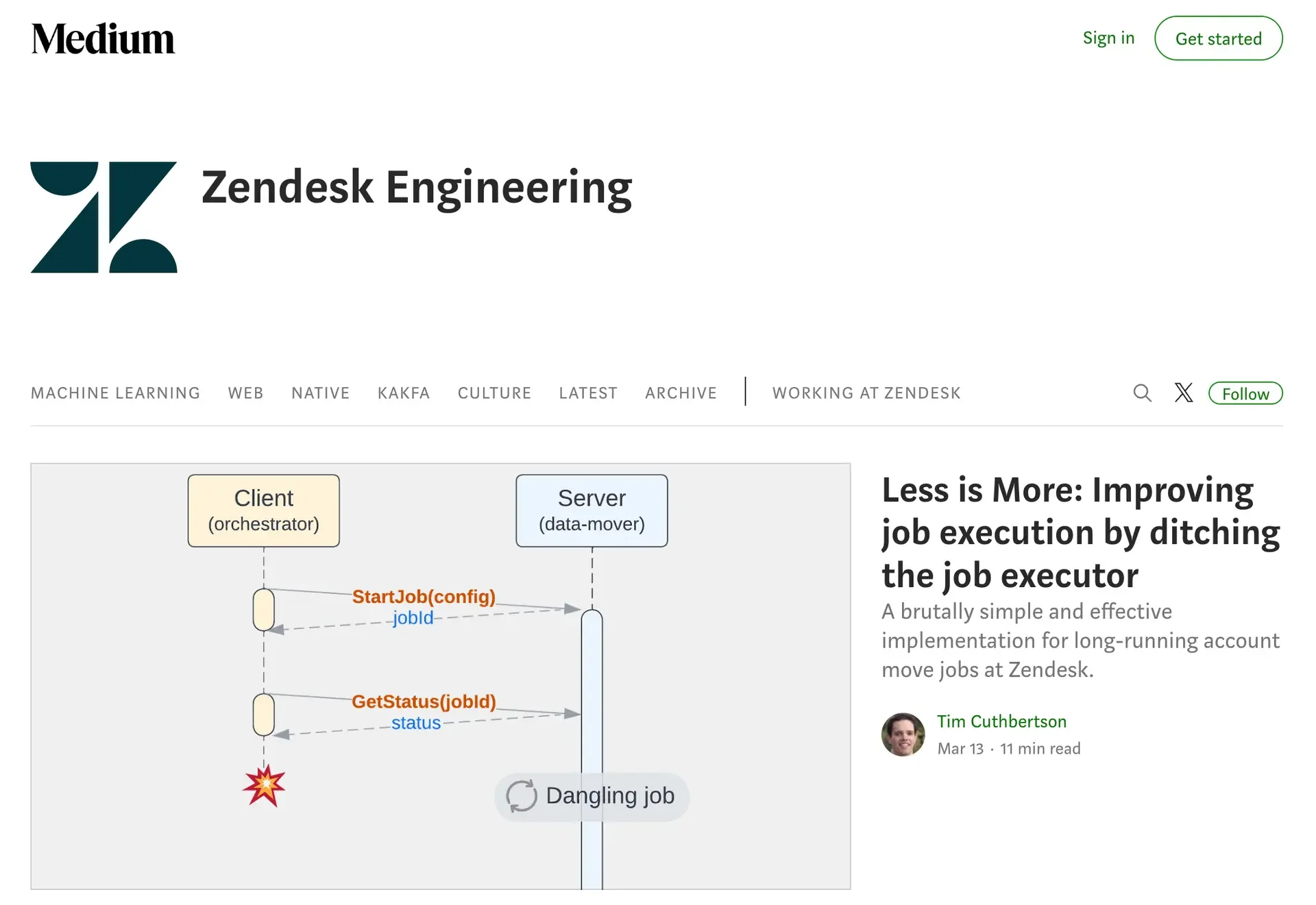 젠데스크 미디엄 블로그 (왼쪽 상단에 medium 로고가 보인다)