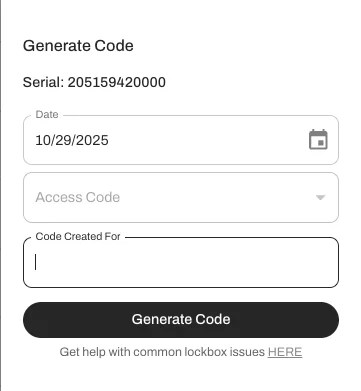 Every manually generated lockbox code now shows a "Created by" field