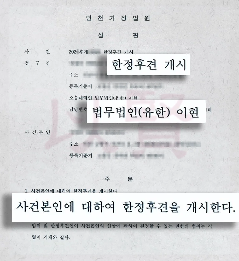 한정후견인으로 인정받은 판결문