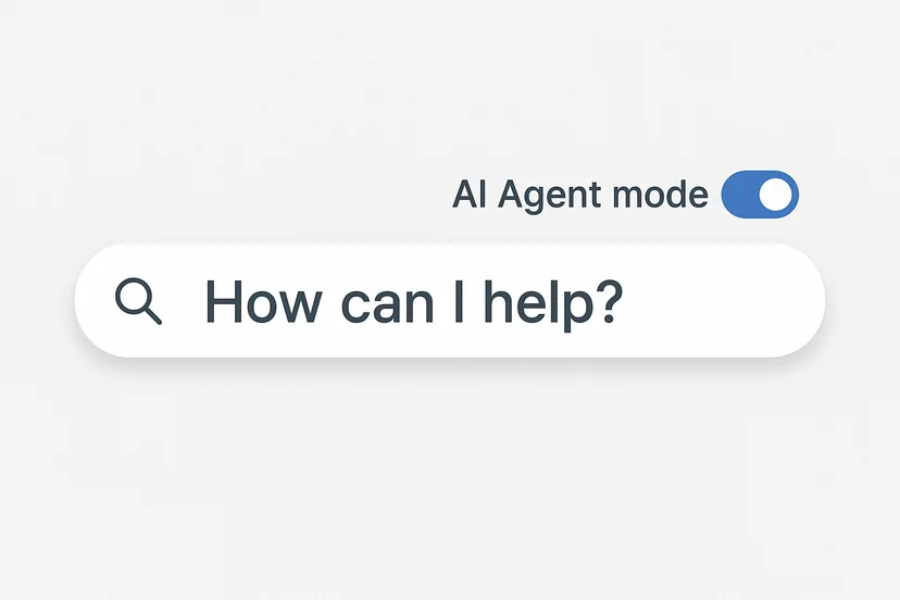 AI 에이전트 모드의 웹 브라우저 검색창, Web browser with AI agent mode