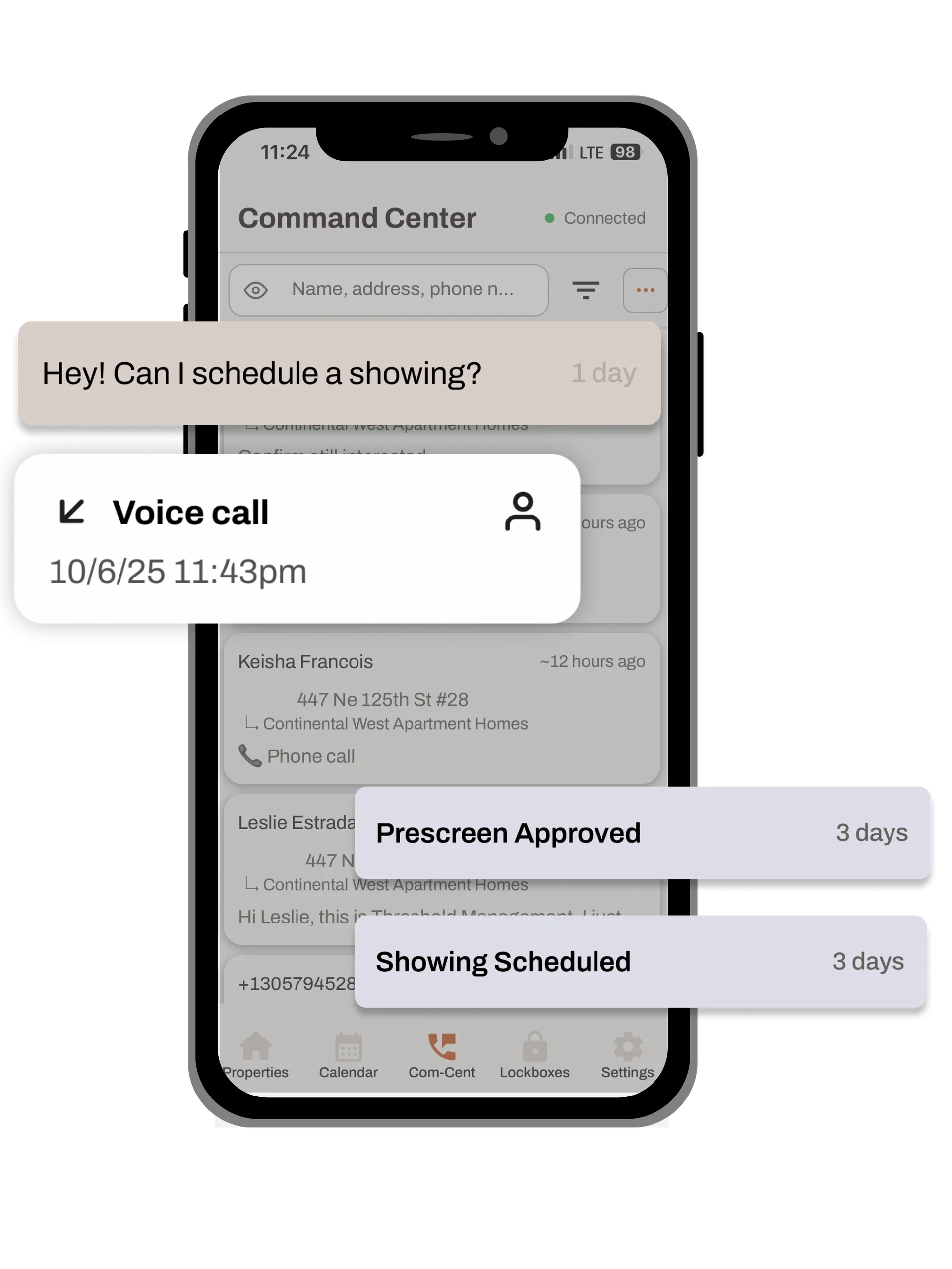 Text and call prospects in the Command Center