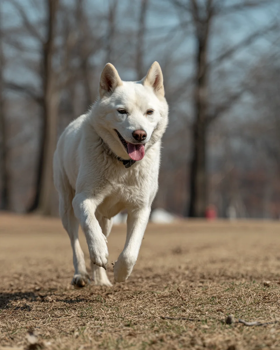 탄수화물 에너지로 활기차게 공원을 달리는 건강하고 생동감 넘치는 강아지의 모습