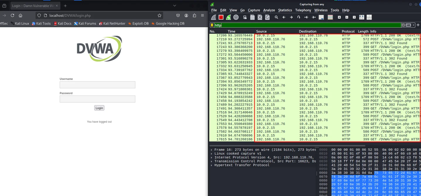 ZAP가 자동 실행되고 사전에 구축한 테스트 서버에 점검 트래픽이 유입되는 화면