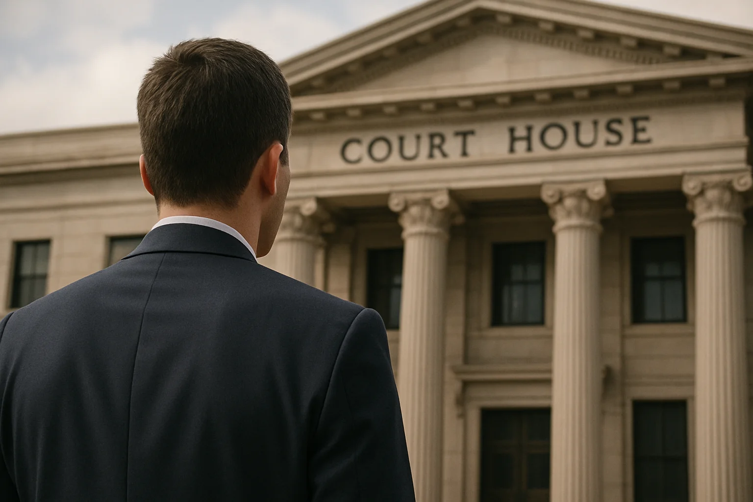 법원 형사공탁을 고민하는 사람의 뒷모습 3D