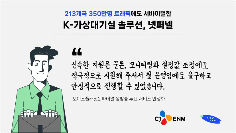 넷퍼넬은 보이즈플래닛2 파이널 생방송 실시간 투표 서비스를 안정적으로 지원했습니다.