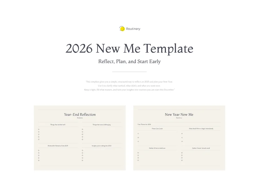 2026 New Me Template PDF cover - A Simple Year-End Reflection & Planning Worksheet