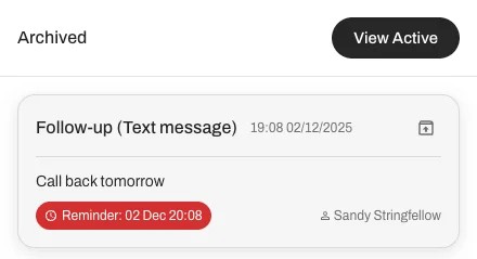 View all archived notes and follow-ups.