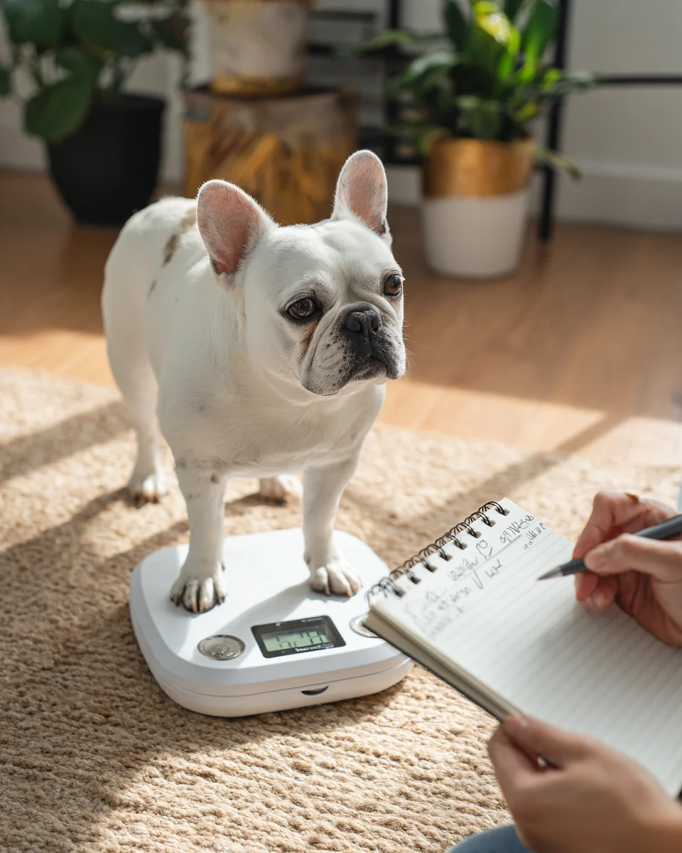 체중 관리가 필요한 소형견의 다이어트를 위해 저칼로리 단호박을 급여하며 체중을 측정하는 반려인의 케어 모습