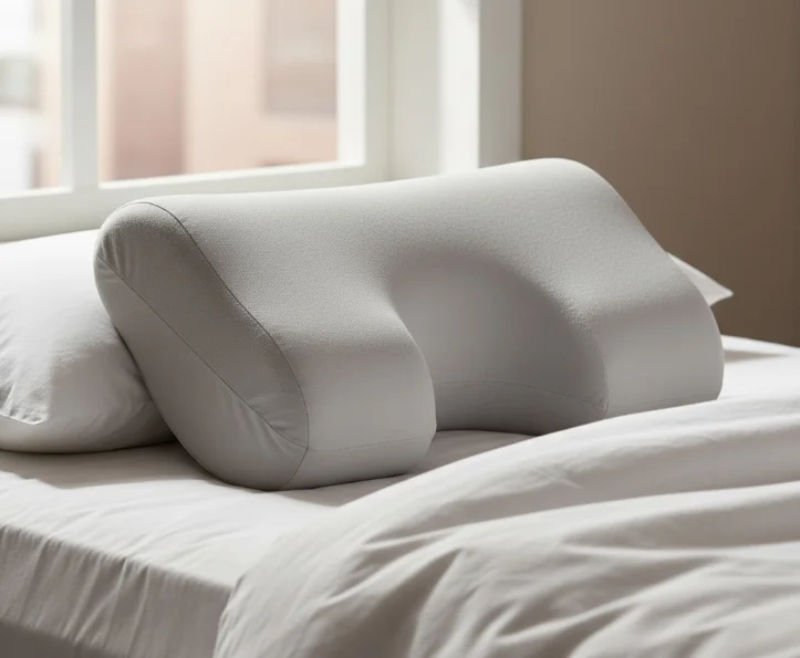 불면증 선물로 좋은 기능성 베개가 침대 위에 올려져 있는 모습