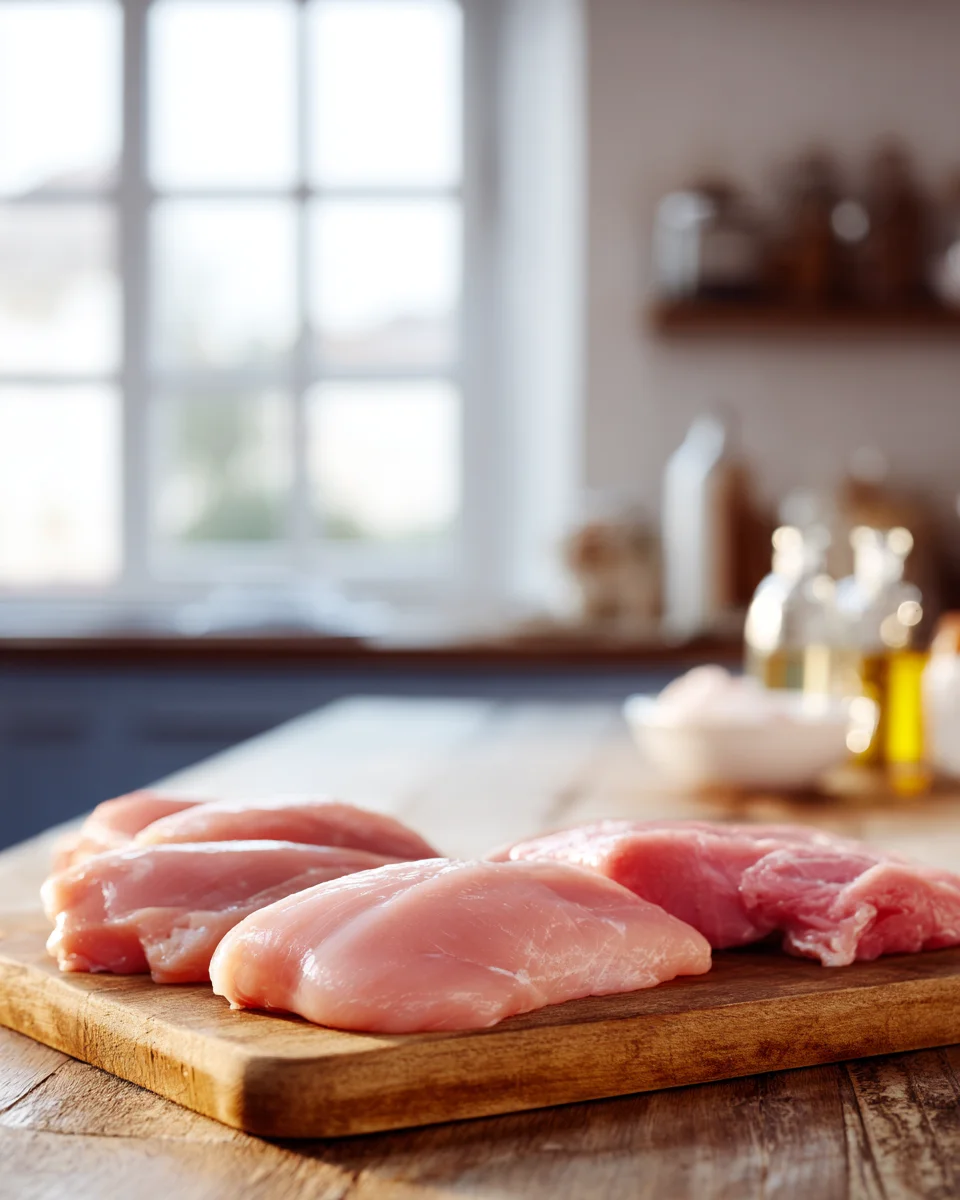 강아지 식단에서 닭가슴살과 육류의 칼슘 부족과 인 과다 문제를 보여주는 식재료 구성