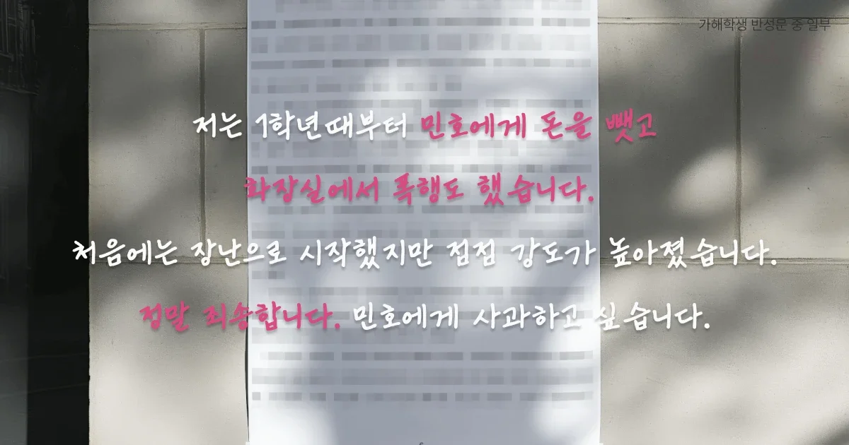 학교폭력 반성문 중 일부