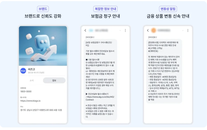 금융권에서 비즈고 메시징 서비스를 활용하는 예시