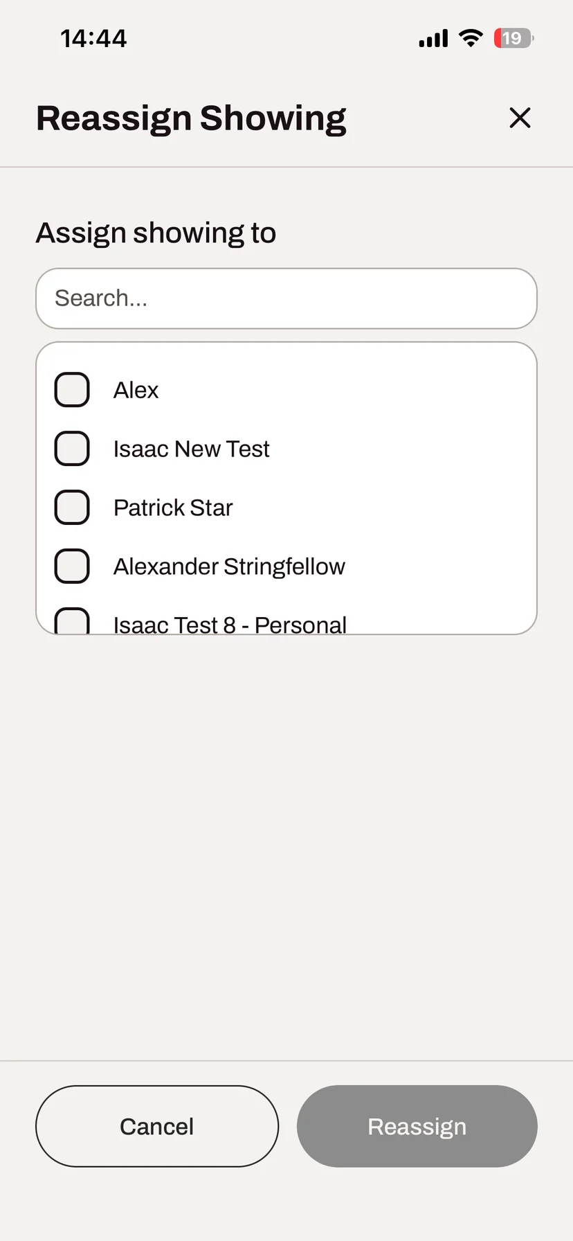 You can now reassign showings in the app. 