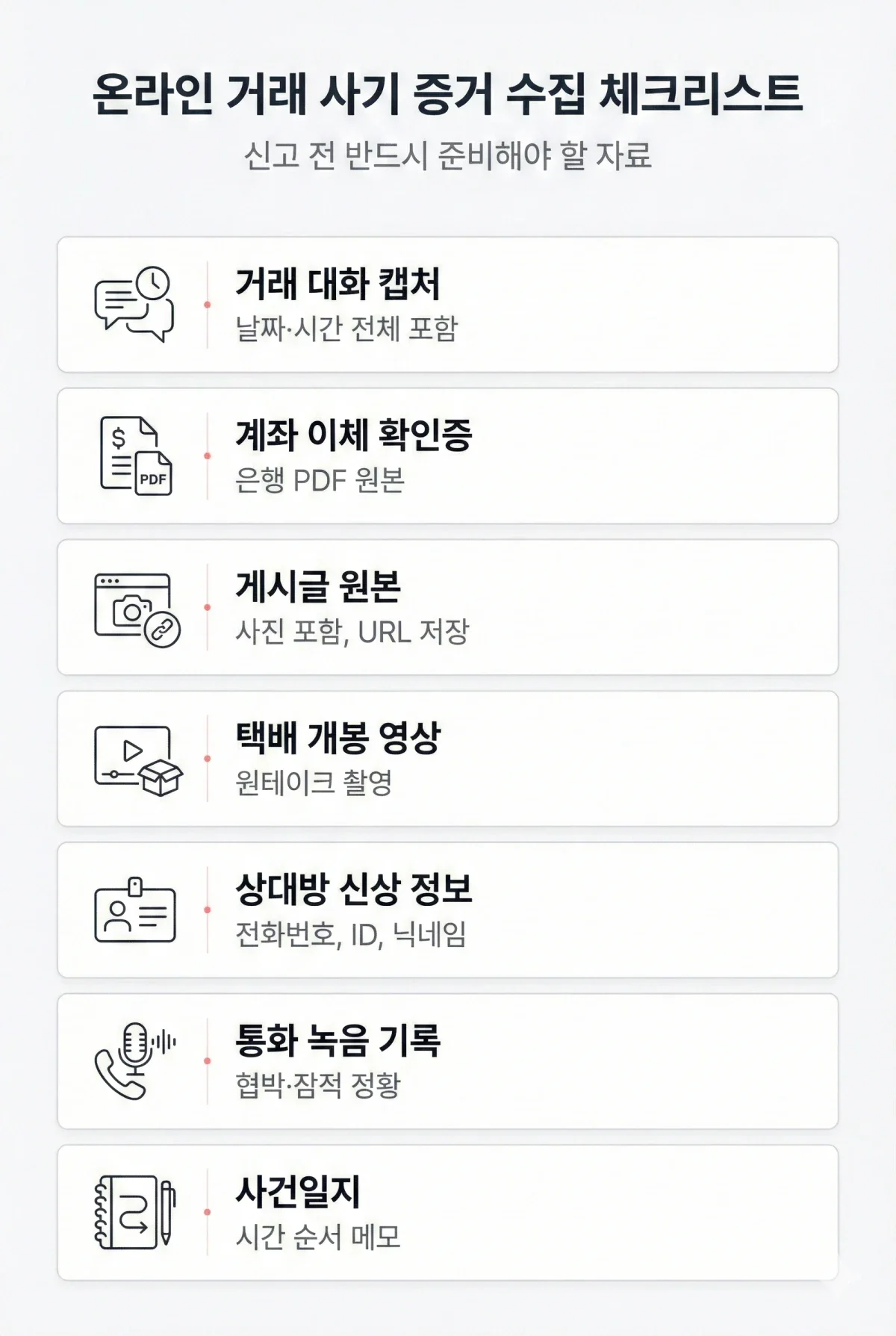 중고거래 사기 신고 필수 증거 모음 체크리스트