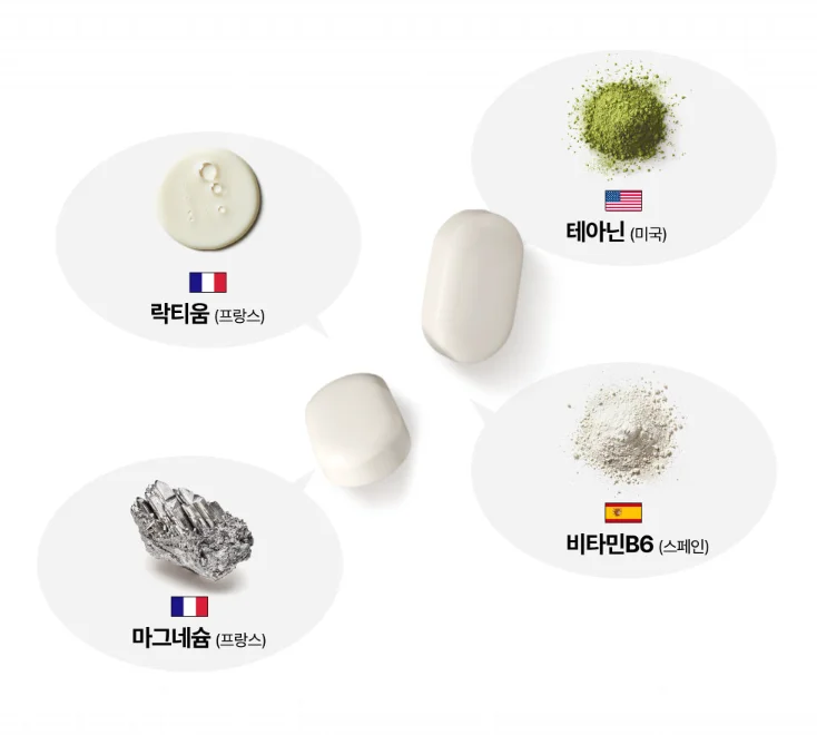 녹트리서치 슬립케어에 들어있는 갱년기 불면증에 좋은 성분 4가지(락티움, 테아닌, 마그네슘, 비타민B6)의 이미지