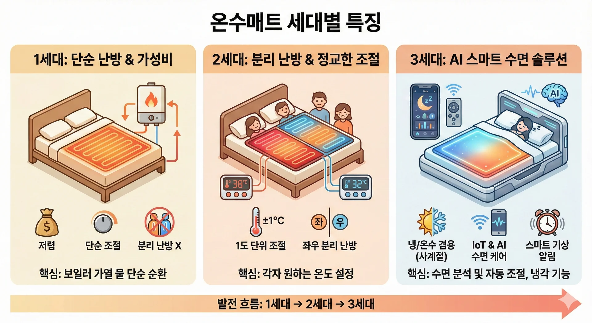 온수 매트 세대별 특징