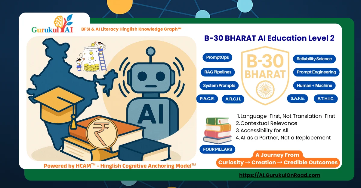 PromptOps Reliability Science & Prompt Engineering Glossary | Hindi + English + Hinglish | HCAM-KG™ Knowledge Graph | B-30 BHARAT AI EDUCATION BADGE — Level 2
