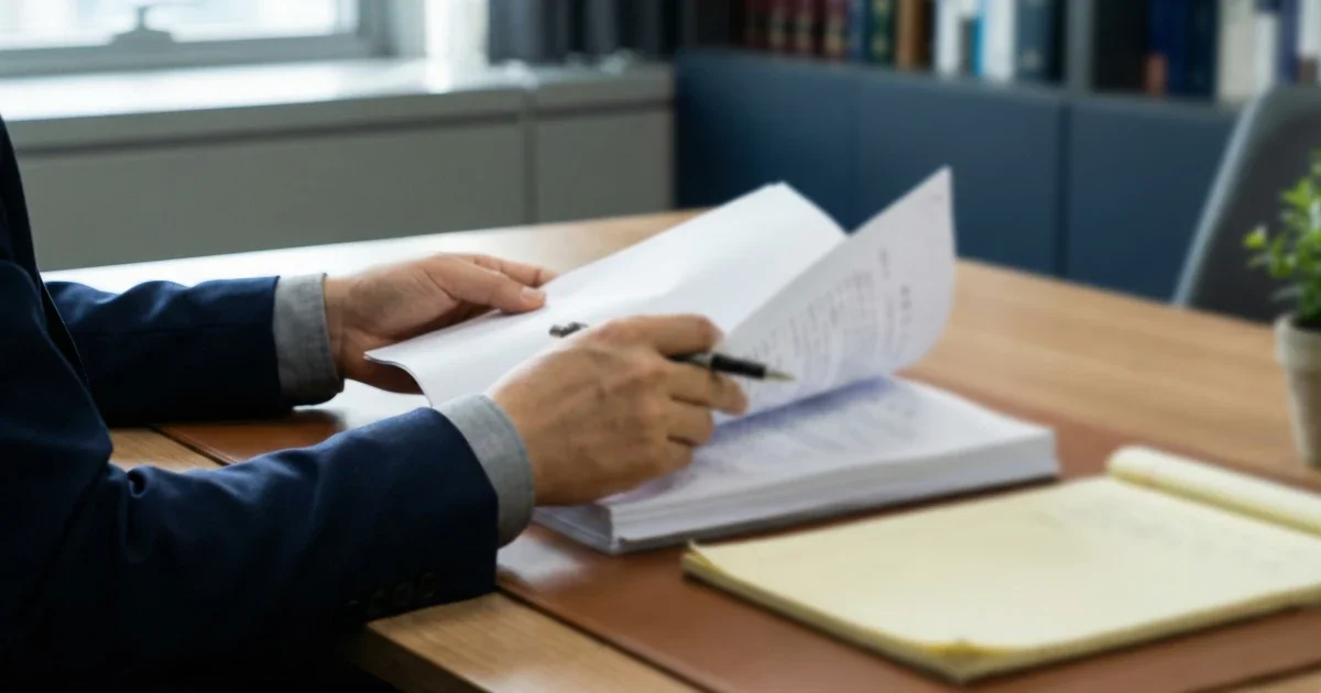 동원훈련 무단불참 사건에 대해 법률 검토를 진행하는 변호사의 모습