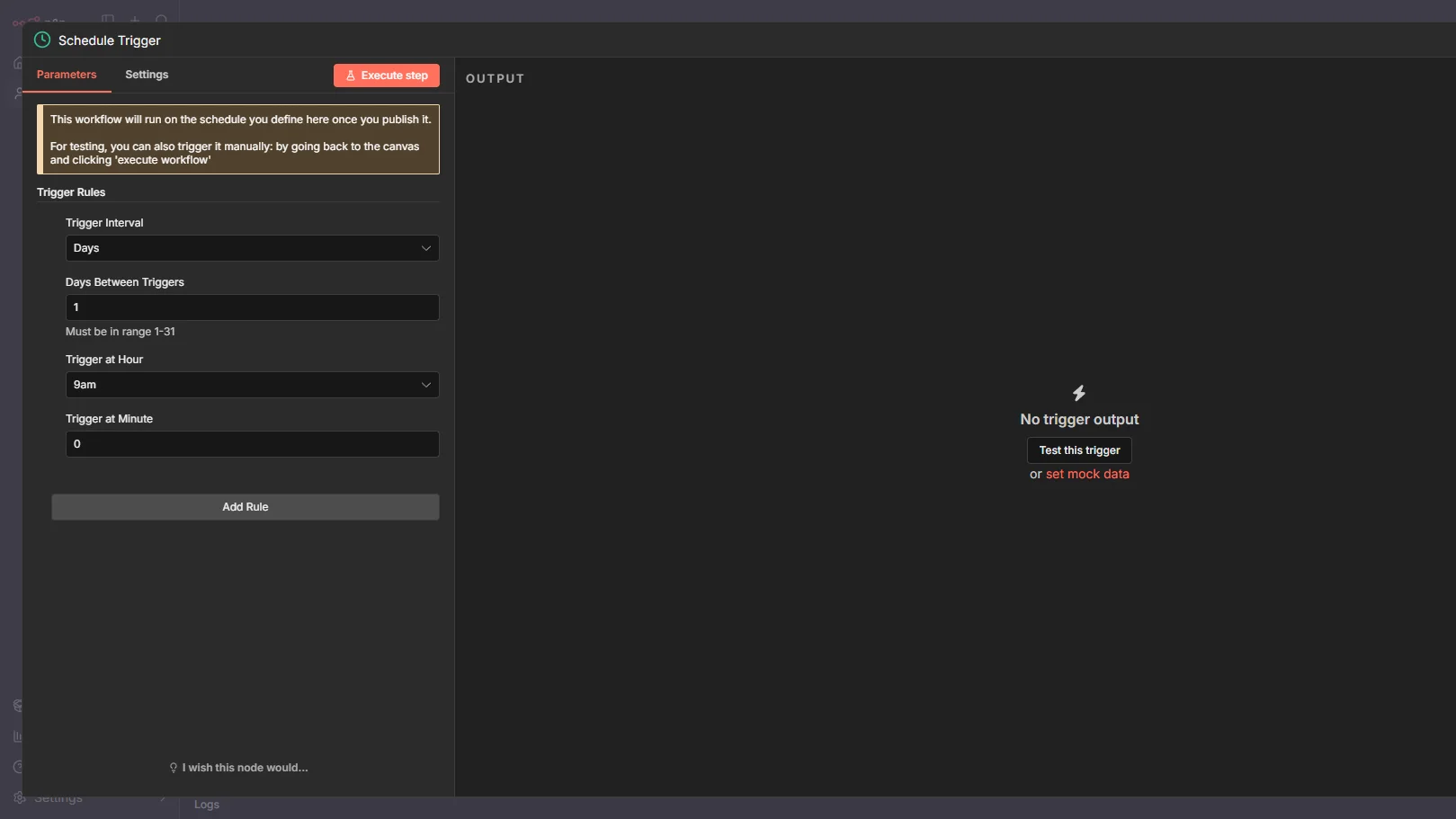 n8n 스케줄 트리거 화면