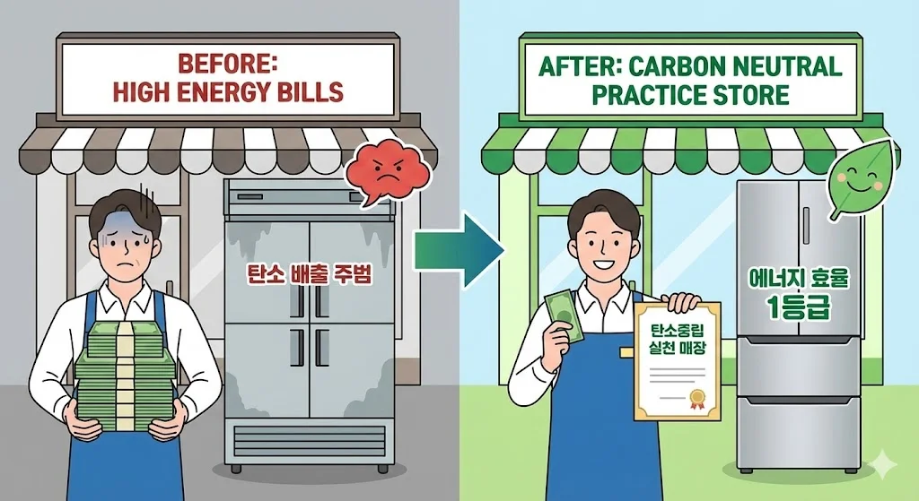 탄소중립 실천 매장 전후 대비 인포그래픽