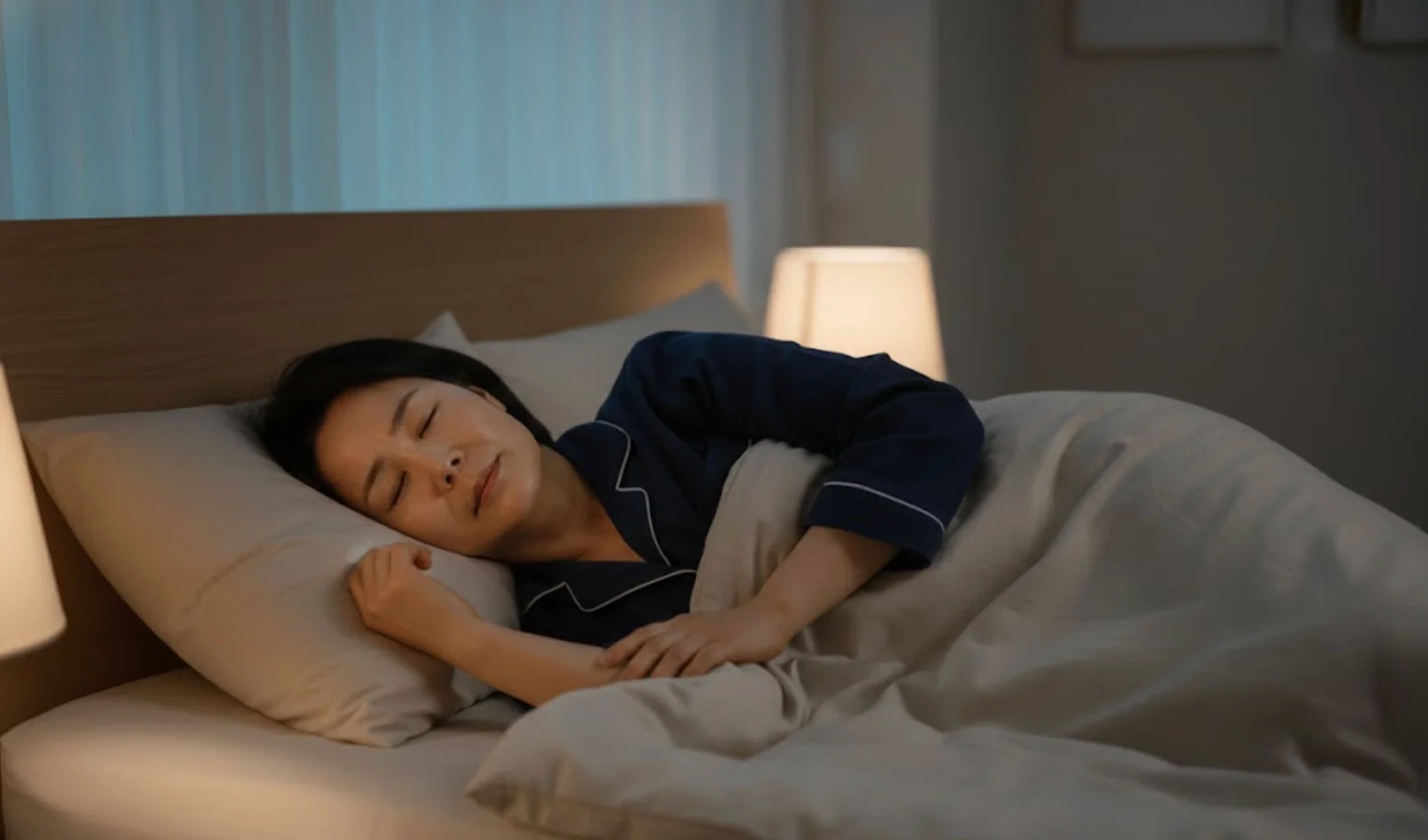 갱년기 불면증 영양제 치료한 모습의 여성 이미지