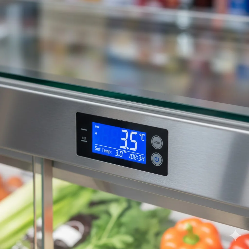 평대 쇼케이스의 디지털 온도 조절 패널 상세 이미지