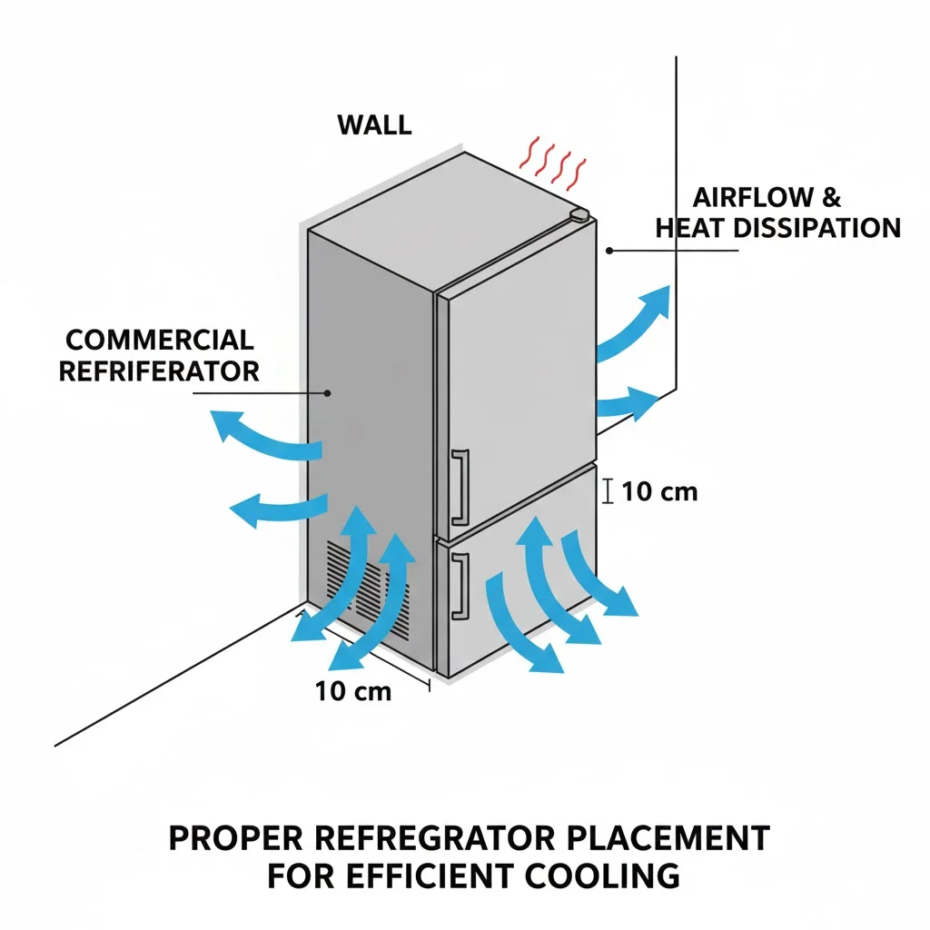 열기 배출을 위해 벽면과 적정 간격을 유지하여 설치된 냉장고 배치도