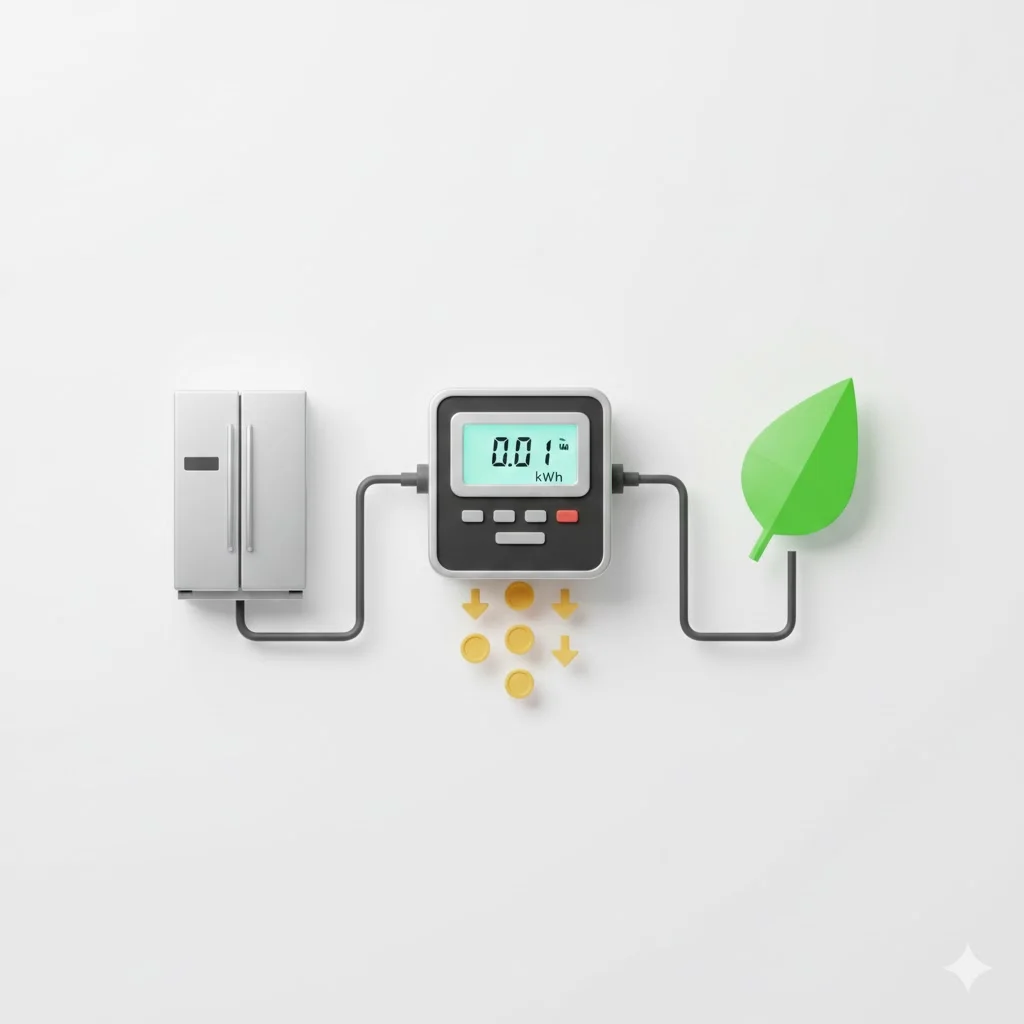 전기세 절감 효과와 에너지 효율을 상징하는 디지털 계량기 이미지