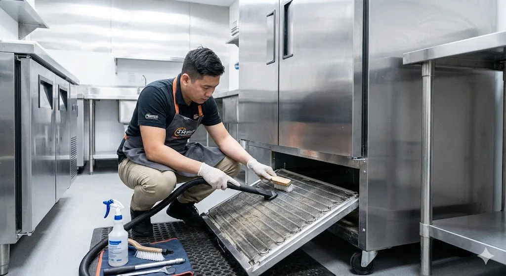 소주냉장고 필터를 주기적으로 관리하는 사장님의 모습