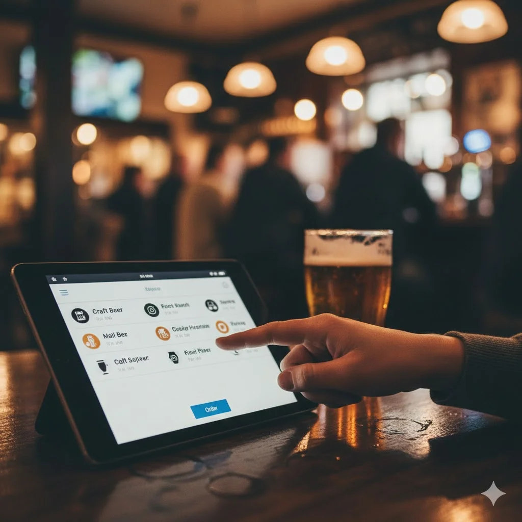 생맥주 호프집의 인건비 절감을 돕는 테이블 오더 태블릿 주문 화면
