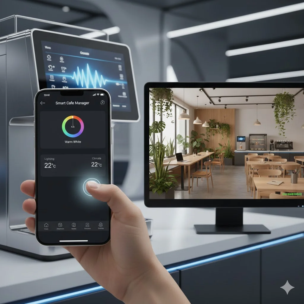 스마트폰으로 매장 온도와 조명을 제어하는 원격 관리 시스템 화면
