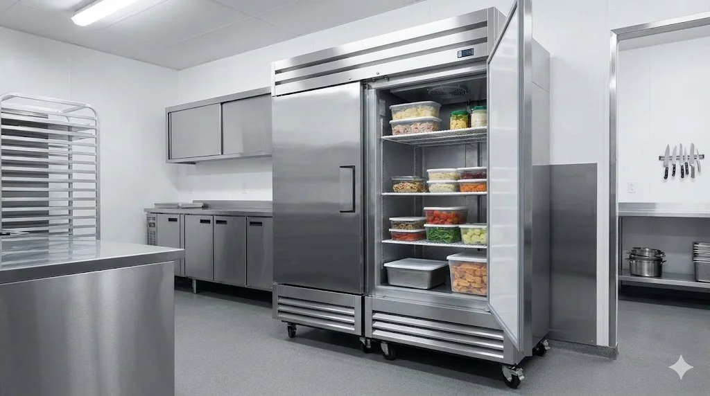 업소용냉장고팬 효율을 높이기 위해 벽면과 충분한 간격을 두고 설치된 환경