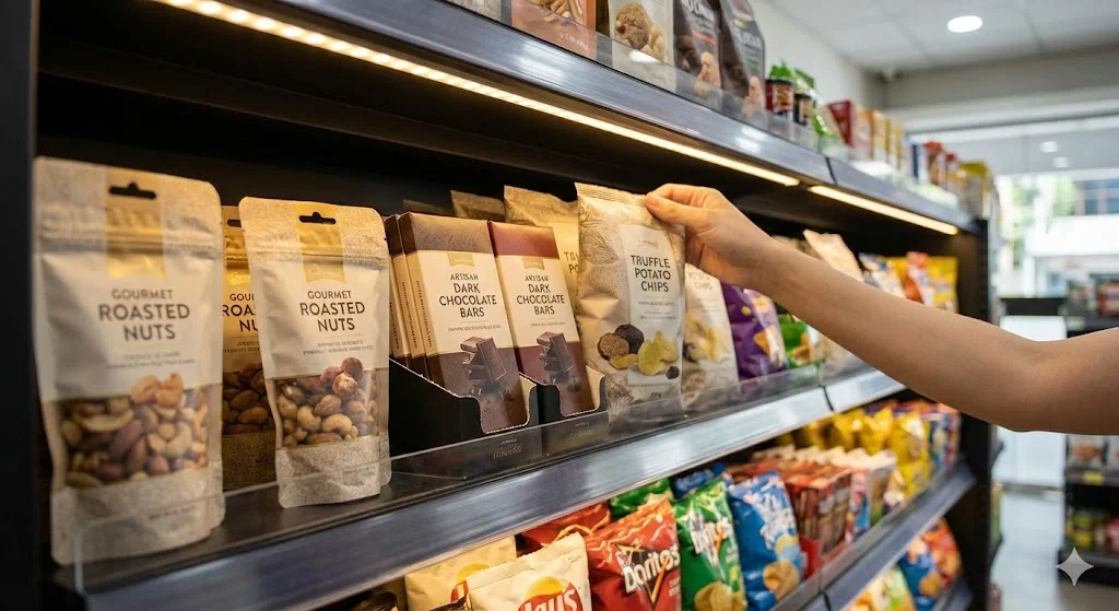 고객 눈높이인 골든 존에 배치된 주력 상품 편의점진열대 상세컷