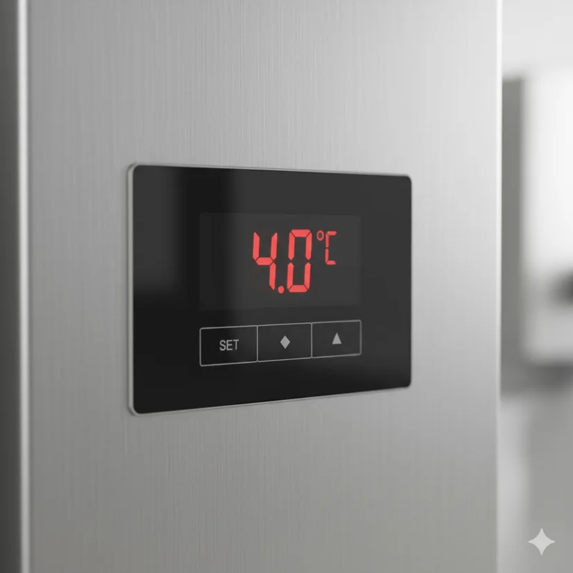 영하 1.0도(-1.0°C)를 표시하는 정밀 디지털 온도 조절기 근접 촬영