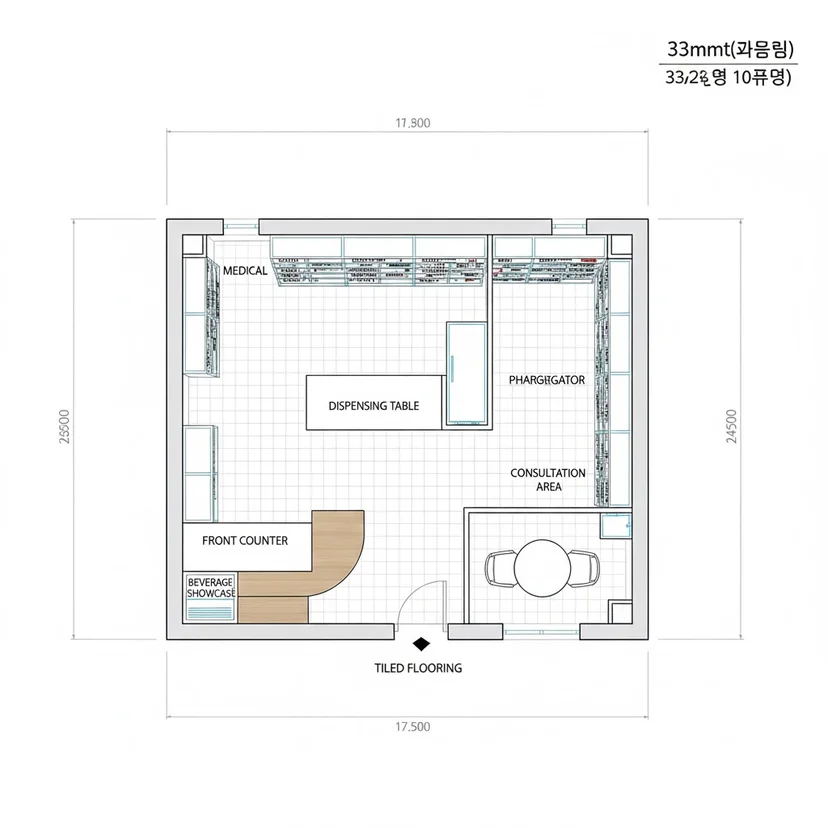 10평 약국 평면도 시각화 이미지