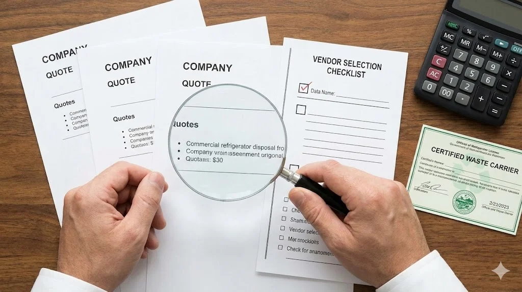 합리적인 업소용냉장고폐기 비용 산정을 위해 정식 등록 업체의 견적을 꼼꼼하게 비교하는 모습이랍니다.