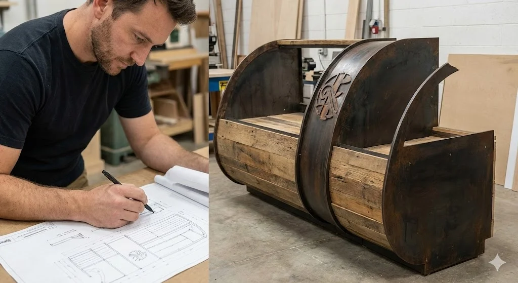 독특한 베이커리 매대 주문 제작 과정의 모습.