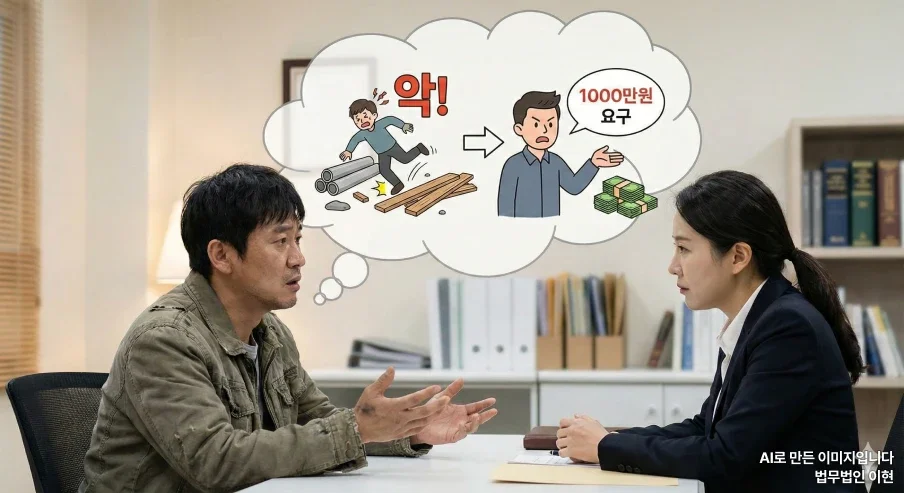 공사현장 사고에 대해 설명하는 의뢰인