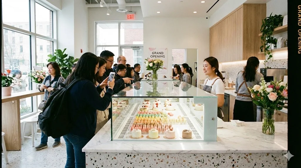 정부 창업 지원금으로 도입하여 매장 매출을 높여주는 고급 디저트 냉장 쇼케이스 진열 모습