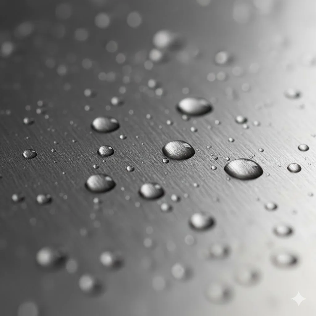 염분과 산성 액체에도 부식 없이 견디는 스테인리스 스틸 표면 상세컷