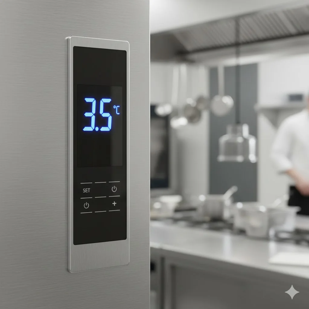 3.5도를 정확하게 표시하고 있는 김밥냉장고의 디지털 온도 조절 패널